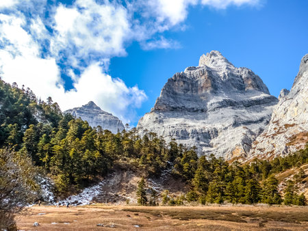 Shambhala Stupa Summit Peak located in Balagezong Grand Canyon National Scenic Area of Diqing in Shangri-La County of Yunnan, Chinaの写真素材