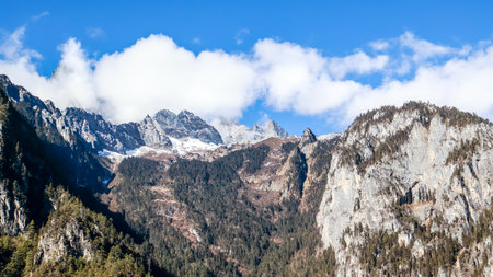 High Rocky Mountains Hills Valley of Balagezong Grand Canyon National Scenic Park, Shangri-La County of Yunnan, Chinaの写真素材