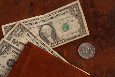 Leather wallet with dollars in retro styleの写真素材
