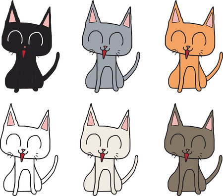 vector cat smile sitting character have many color isolated white backgroundのイラスト素材