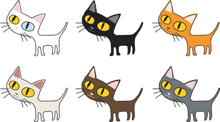 vector cat smiling and standing character have many color isolated white backgroundのイラスト素材