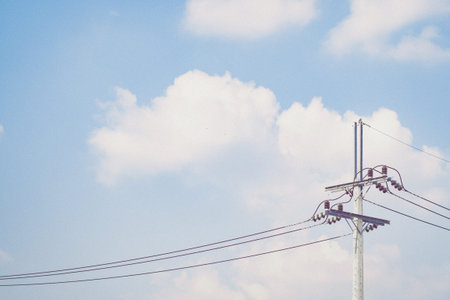 electricity post against blue sky with copy space environment concept idea background