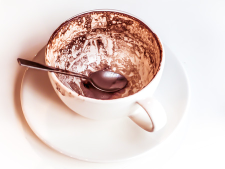 close up empty coffee white cup on isolate white backgroundの写真素材