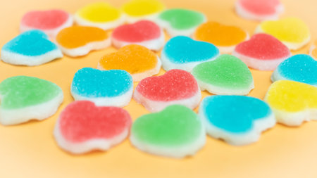 colorful jelly Marshmallows candy  in heart shape .concept of love.Happiness.Holiday. background