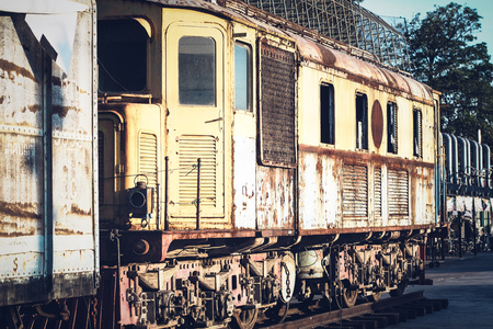 Vintage Steam engine locomotive train on railroad track.transportation idea of pastの写真素材