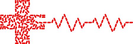 Red capsules arrange to red cross shape and Heartbeat cardiogram vector illustration isolated white background abstract help emergency health care hospital medicine concept ideaのイラスト素材
