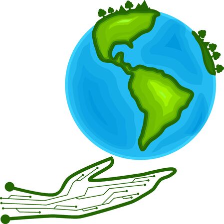 Hand save the world earth plant tree water ecology life environment by technology knowledge abstract idea isolated white backgroundのイラスト素材