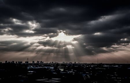 Bangkok Arial view . Rays of sunlight shine on buildings .urban cityscapeの写真素材