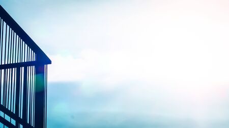 Blue Sky view from balcony. Nature backgroundの写真素材