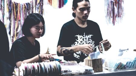 September 2019, cicada Hua Hin Market Thailand, flea market art and handmade productsのeditorial素材