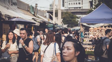 October  2019 Bangkok Thailand food vendor at Chatuchak weekend market in Bangkok, Thailand. It is the largest market in Thailand.  Tourists are shoppingのeditorial素材