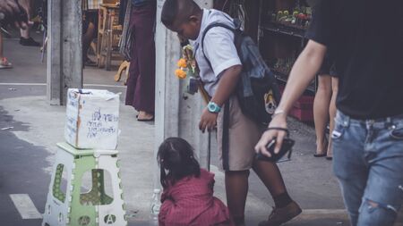 October  2019 Bangkok Thailand food vendor at Chatuchak weekend market in Bangkok, Thailand. It is the largest market in Thailand.  Tourists are shoppingのeditorial素材