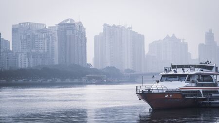 December 2019 Pearl river Guangzhou china , cruise on the Pearl River  stop waiting tourist for dinner and explore city at nightのeditorial素材