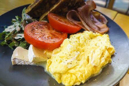Fresh green pepper, onion and tomato give this savory omelet garden-fresh flavors. Healthy breakfast dish recipes healthy breakfast high proteinの写真素材