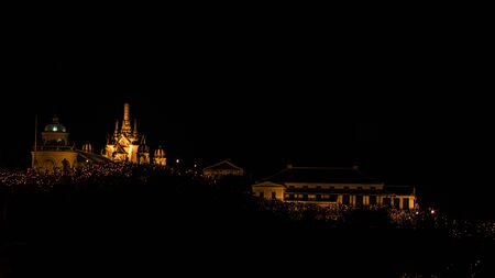 Beautiful night light Phra Nakhon Khiri at Phetchaburi Thailand. The Ancient Royal Palace on the Mountain. Landmark of Phetchaburi Province Thailand.Phra Nakhon Khiri or Khao Wangの写真素材