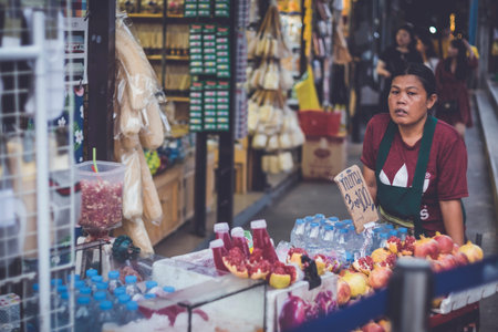 October  2019 Bangkok Thailand food vendor at Chatuchak weekend market in Bangkok, Thailand. It is the largest market in Thailand.  Tourists are shoppingのeditorial素材