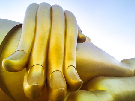 Worship Big Hand Buddha Wat Muang Temple Angthong Thailand Wat Muang Golden Giant Big Buddha Statue...