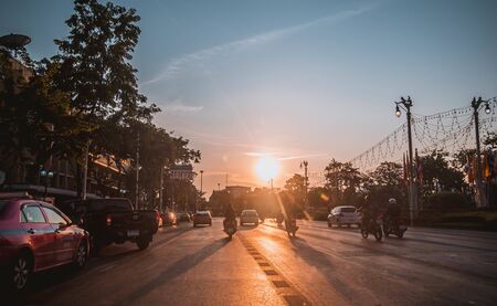 May 2020 Bangkok Thailand, Silence atmosphere in old town of Bangkok Thailand during lock down the city on Sunlight through the Pramane Ground old town Bangkok in evening timeの写真素材