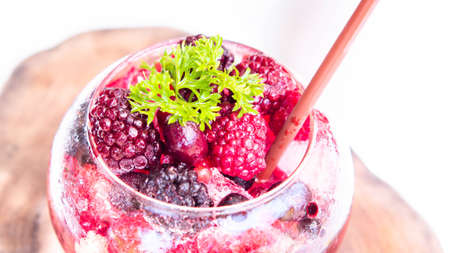 Selective focus red raspberry cocktail mocktail summer drink business restaurant cafeの写真素材