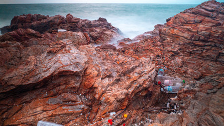 Long Exposure of Sea with Smooth Wave and Rock landscape. Nature of Seascape vacation holiday season...
