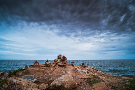 Sea with Smooth Wave and Rock landscape. Nature of Seascape in vacation holiday travel relax time.