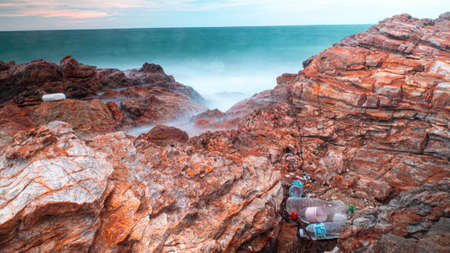 Long Exposure Of Sea With Smooth Wave And Rock. nature of Seascapeの写真素材