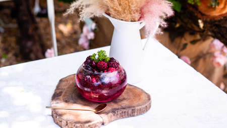 delicious nonalcoholic Raspberry Mojito which combines fresh raspberries, juicy lime and crisp mintの写真素材