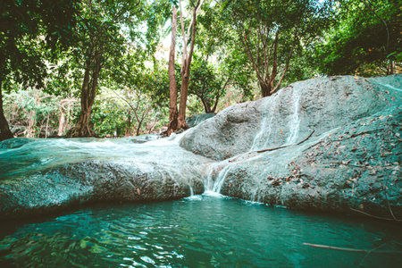 Amazing nature landscape, waterfall. Waterfall in tropical forest, Wang Kan Lueang Waterfall LopBuri Thailandの写真素材