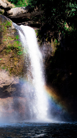 Rainbow waterfall in Haew Suwat Waterfall in Khao Yai National Park Thailand.の写真素材