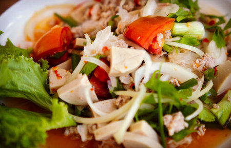 spicy vietnamese sausage salad Thai street foodの写真素材