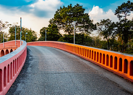 red bridge in  Chatuchak Park Bangkok Thailandの写真素材