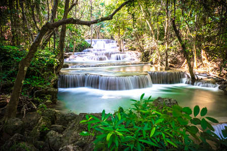 Huay Mae Khamin Waterfall in Srinakarin Dam National Park. Kanchanaburi Thailand. cascade waterfall tropical forestの写真素材