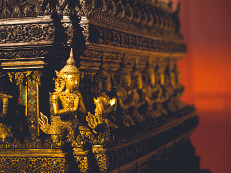 close up  Thai golden godness sculpture decorated on Thai templeのeditorial素材