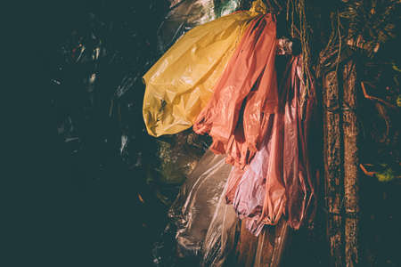Colorful reusable plastic bags. Plastic Dry Cleaning Bags for save the earth.の写真素材