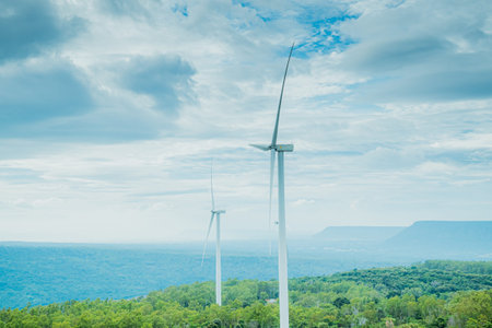 Panorama view of Wind power windmill generators farm of Electricity Generating Authority of Thailand...