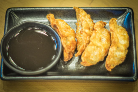 Chinese Pan-Fried Dumplings (Gyaza). Chinese traditional food cuisine appetizer mealの写真素材