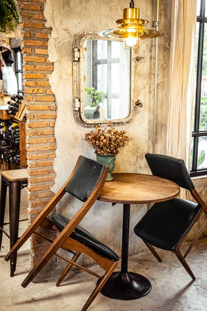 Empty cafe and restaurant due to corona virus COVID-19. Social distancingの写真素材