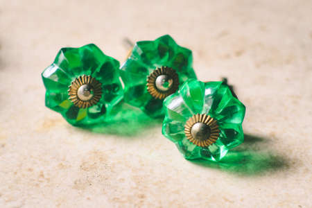 Vintage Glass Drawer Pulls, Knobs for Dresser or Antique Brass Handleの写真素材