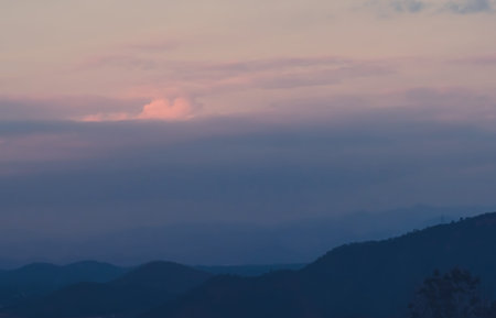 Panorama scenery of Mountain landscape at evening sunset nature background