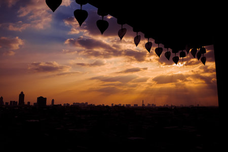 Scenery of Bangkok Cityscape  at dusk From Golden Mountain Temple