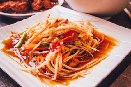 Thai Papaya salad with peanuts and dried shrimp. Asian foodの写真素材