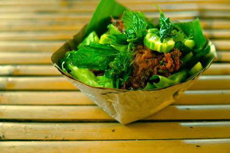 Thai Food Curried fish cake. Fish Cake organic nature packageの写真素材