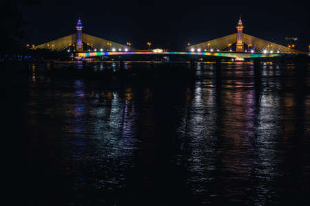 Suspension tensile structure Bridge Lighting Colorful and Bewitching Effects. Chesadabodin Bridgeの写真素材