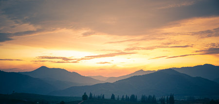 Mountain valley during sunrise natural summer landscapeの写真素材