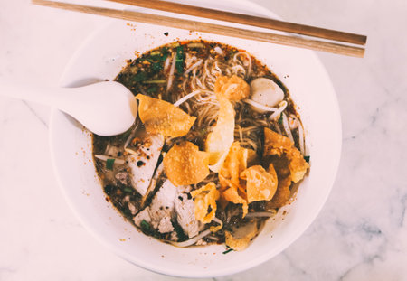 Thai style noodle blood soup,boat noodle,delicious dish,famous Thai noodle soup. Thai style noodle blood soup,boat noodle,delicious dish,famous Thai noodle soup.の写真素材