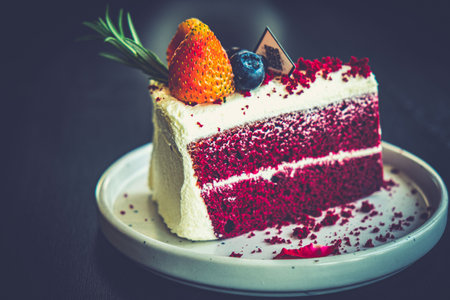 slice of Red velvet cake dessert food in cafe restruarantの写真素材