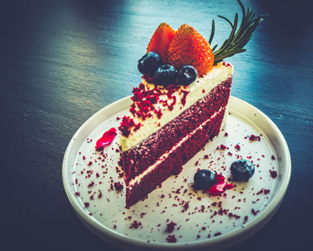 slice of Red velvet cake dessert food in cafe restruarantの写真素材