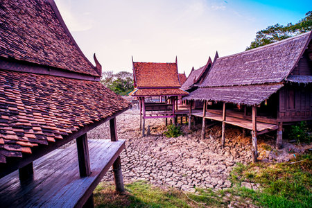 Asia climate disasters . Thai traditional Village after the drought.の写真素材
