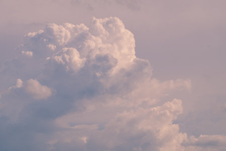 Beautiful white fluffy clouds sky background abstract season and weather.の写真素材
