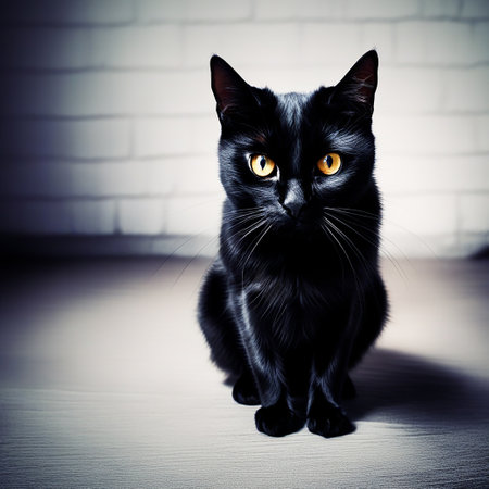 The Curious Gaze of a Black Cat on a Mysterious Nightの素材